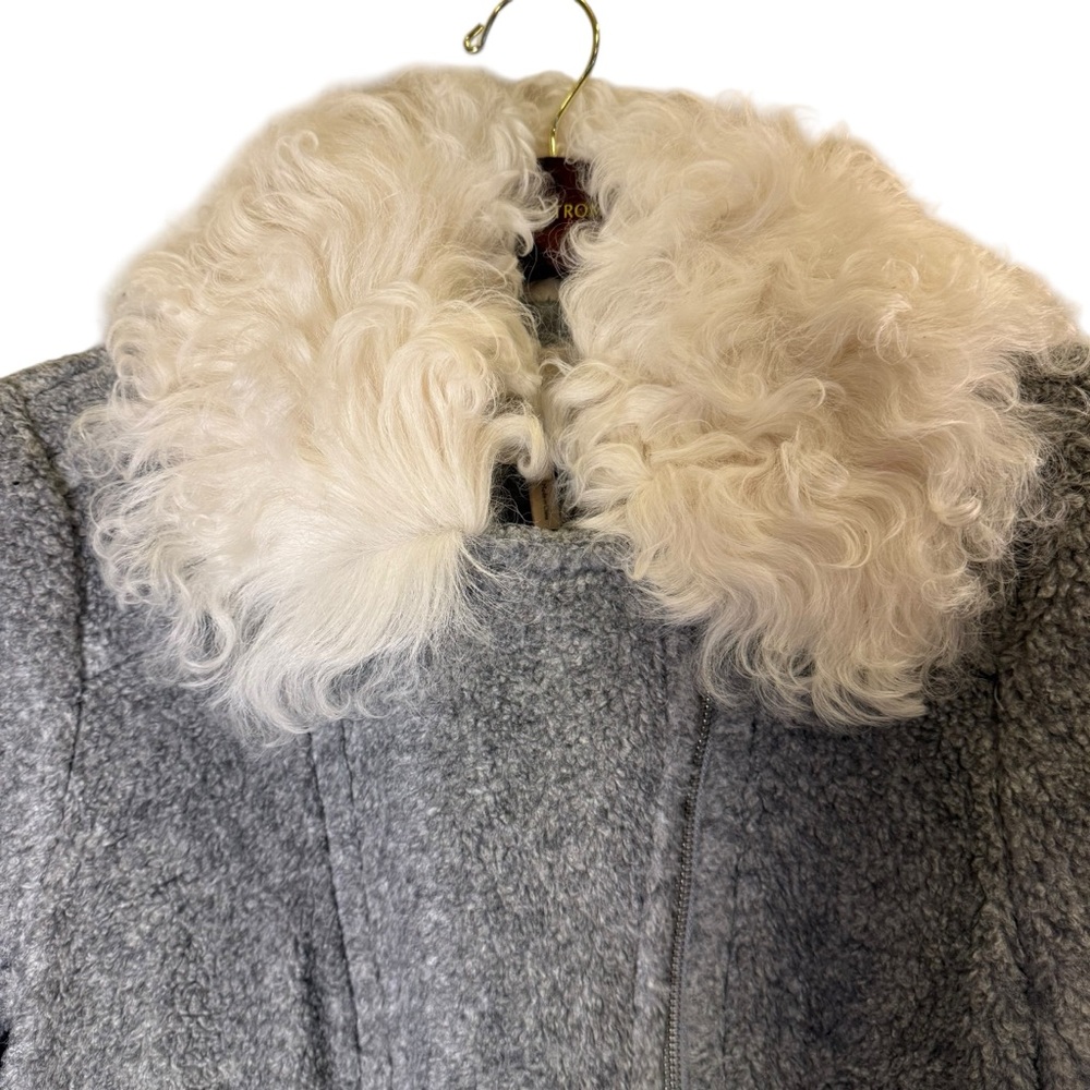Rebecca Taylor Shearling Collar Moto/Bomber Zip Front Jacket sz 6 - Picture 2 of 14